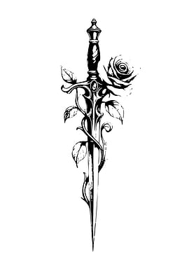 Sword and Rose Tattoo Design