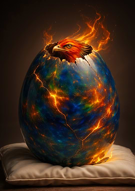 Phoenix Hatching from Fiery Egg