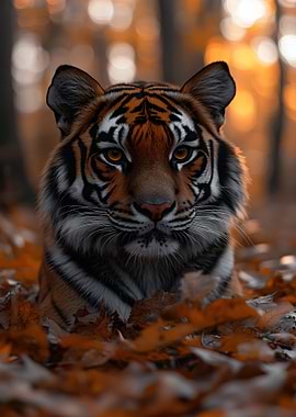 Tiger in Autumn Leaves