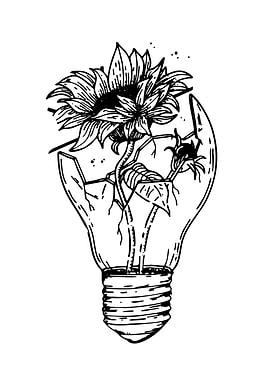 Sunflower Growing Inside Broken Lightbulb