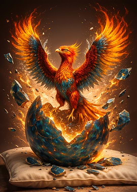 Phoenix hatching from a cracked egg