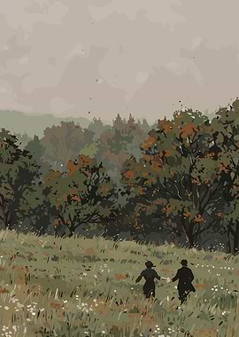 Couple walking in a meadow