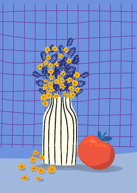 Still life with flowers and fruit