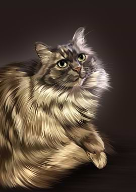 Digital Painting of a Fluffy Cat