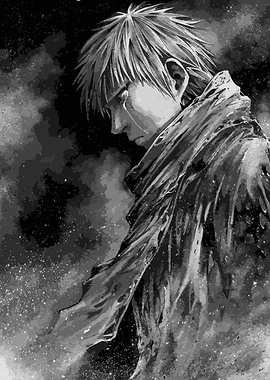 Melancholy Anime Character in Black and White