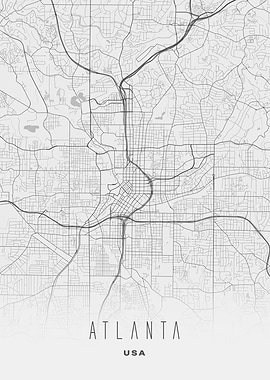 Atlanta, USA - Minimal White City Map, Wall Art Print