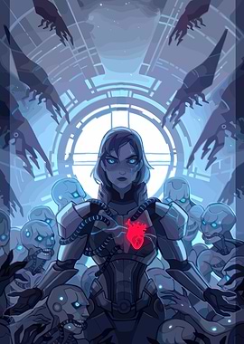 Cybernetic Woman with effect Glowing Heart