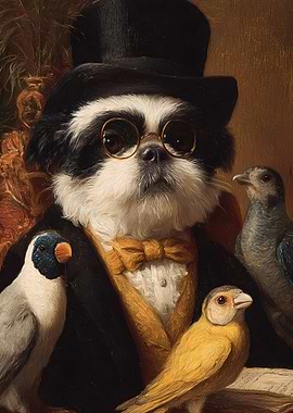 Dapper Dog with Birds