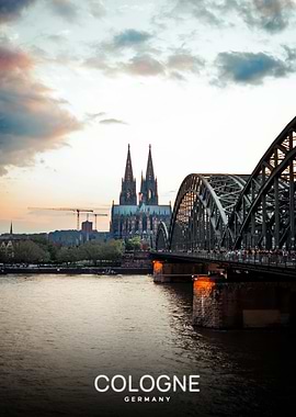 Cologne Cathedral and Bridge at Sunset