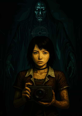 Girl with Camera and Ghostly Figure