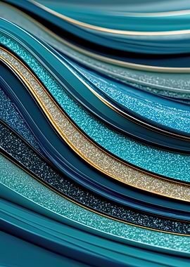 Abstract Wavy Blue and Gold Design