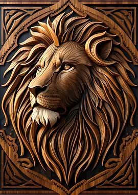 Wooden Lion Head Carving