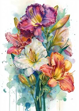 Watercolor Daylily Bouquet