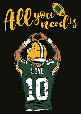 All You Need Is Love Poster, Heart Hands Football Art, Soccer Player Wall Print