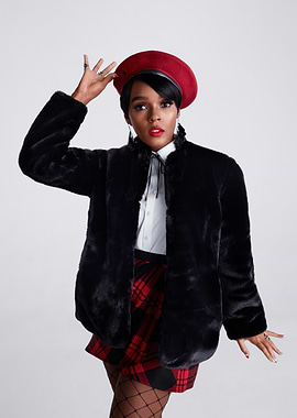 Janelle Monáe in Red Beret and Plaid Skirt