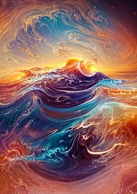 Abstract Ocean Waves at Sunset