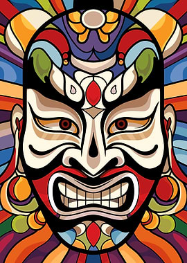Vibrant Kabuki Mask Art