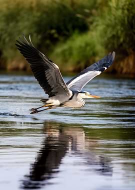 Heron flying over water