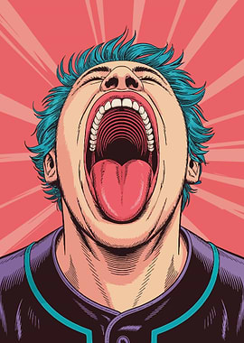 Man screaming with blue hair
