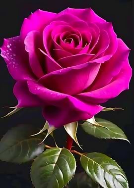 Vibrant Pink Rose with Water Droplets