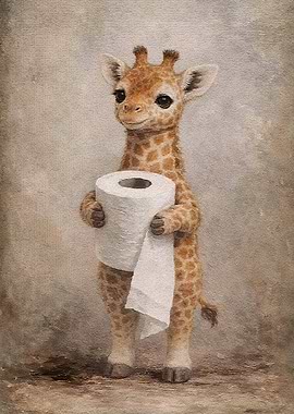 Baby Giraffe Holding Toilet Paper