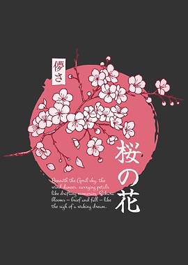 Cherry Blossoms and Japanese Text
