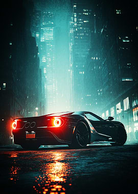 Sportcar in Rainy City Poster
