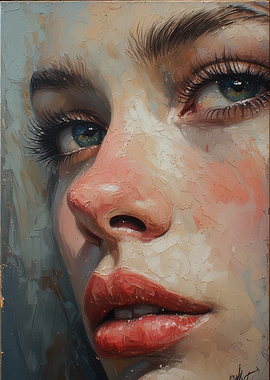 Stunning portrait of beautiful woman with blue eyes and red lips