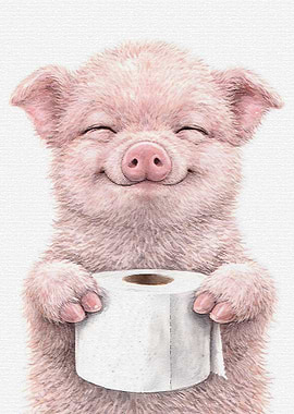Cute Pig Holding Toilet Paper