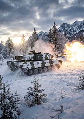 Leopard 2 Tank Fires in Snowy Mountains