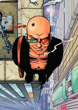 Bald Man Smoking on a Rooftop