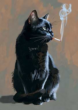 Black Cat Smoking a Cigarette painting