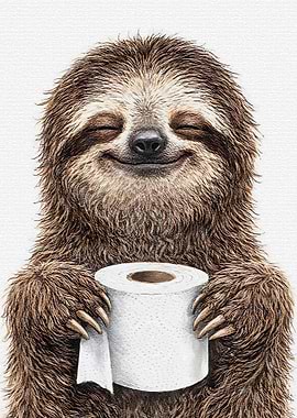 Sloth Holding Toilet Paper Roll