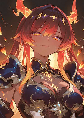 Fiery Demon Girl in Armor