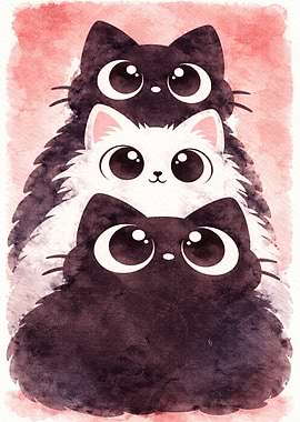 Stack of Cute Watercolor Cats