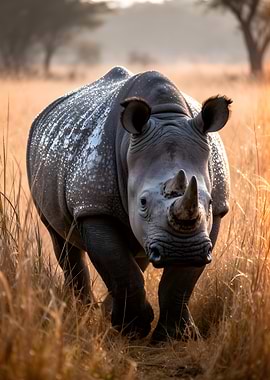 Rhinoceros in a Golden Field