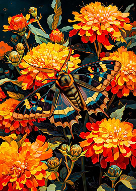 Moth Among Flowers