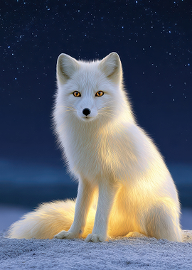 Arctic Fox Under Starry Night