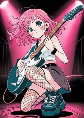 Anime Girl Playing Electric Guitar