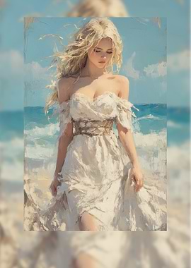 Woman in white dress on beach