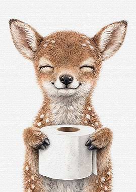 Cute Fawn Holding Toilet Paper