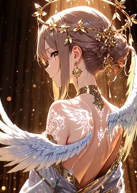 Angel with Golden Halo and Wings