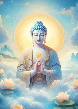 Buddha Meditating Amidst Lotus Flowers