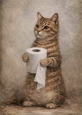 Cat Holding Toilet Paper