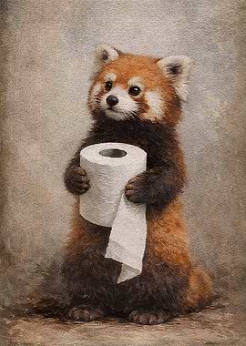Red Panda Holding Toilet Paper