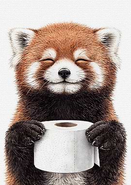 Red Panda Holding Toilet Paper