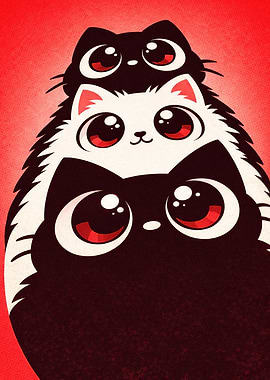 Stack of Cute Cartoon Cats