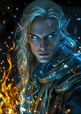 Elf sorcerer with Snake and Fire