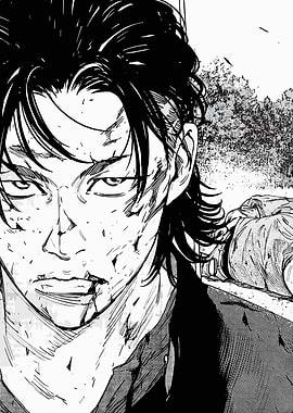 Manga character with battle scars