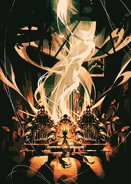 Dark Fantasy Scene with Glowing Figures